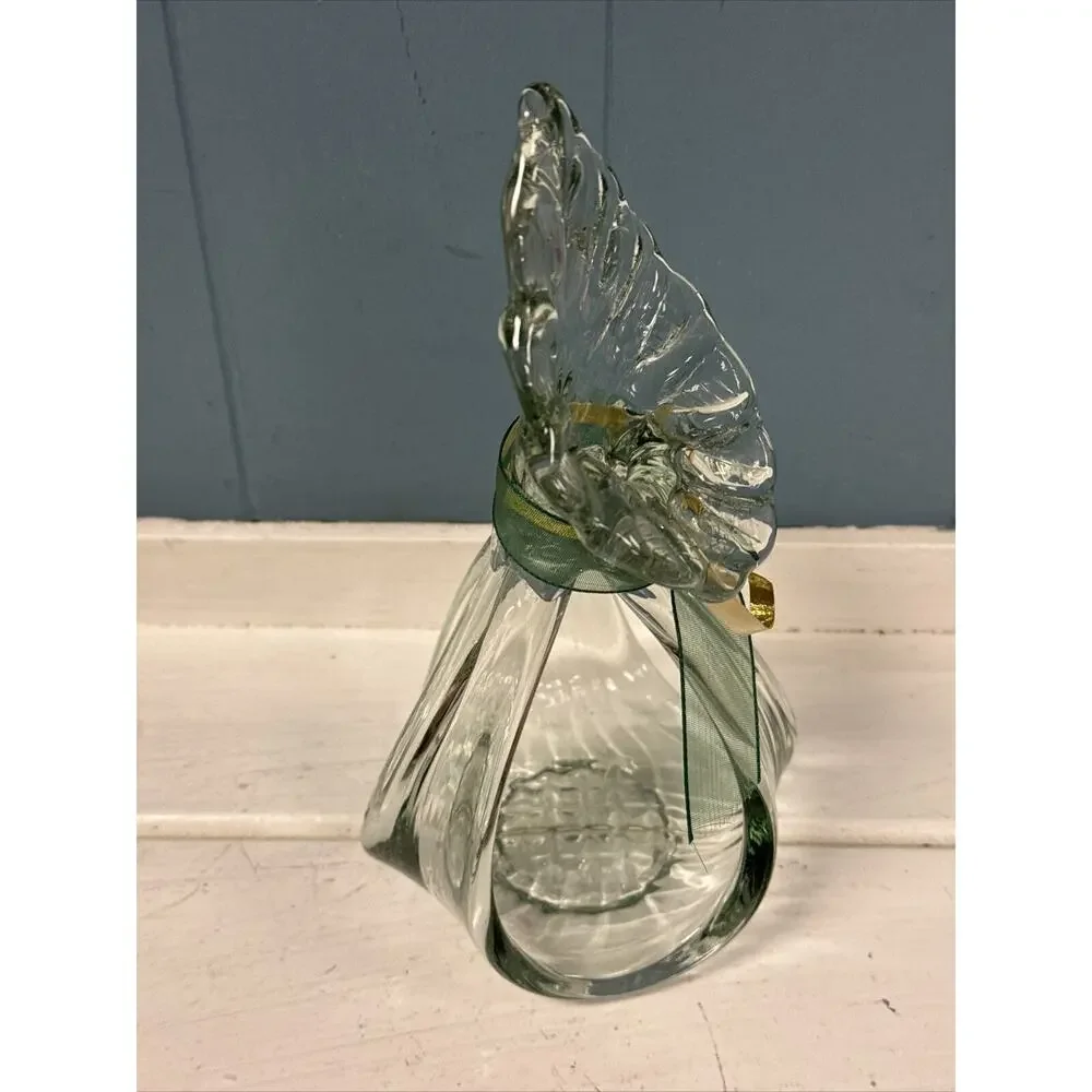Handblown Iris Calla Lilly Clear Green‎ Glass 7” Votive Candleholder